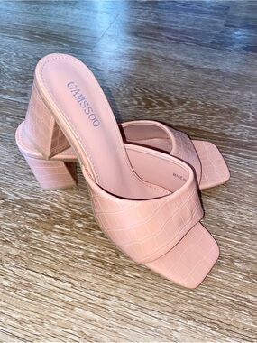 Women Slip On Block High Heels, Open Toe Mules Sandals